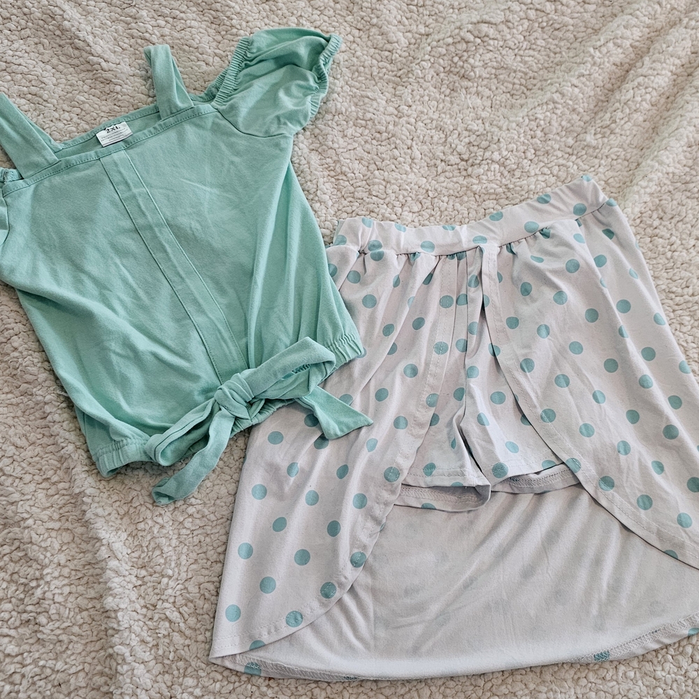 Kids Mint Green and White Polka Dot Matching Set